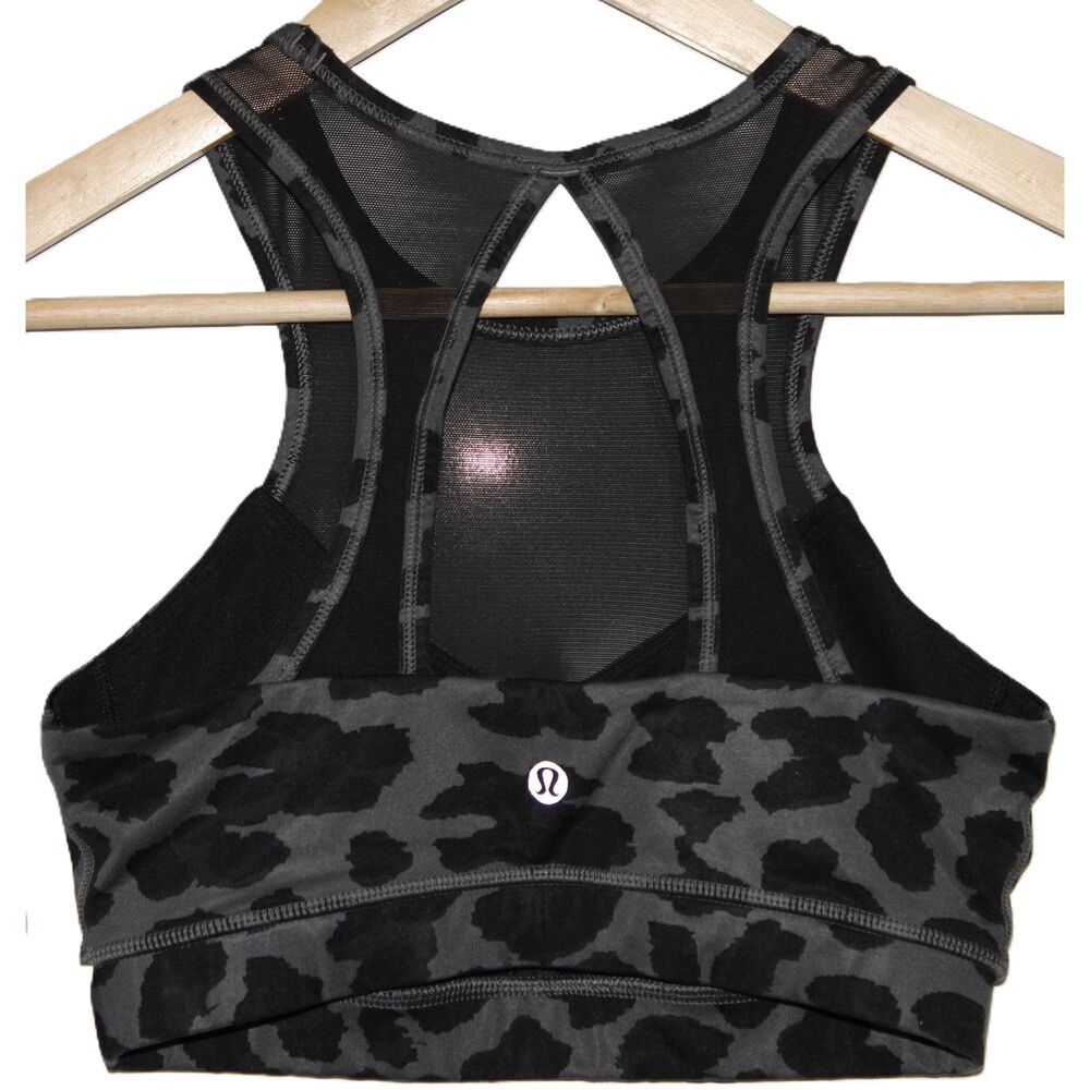 Womens Lululemon Mesh High Neck Cheetah Dark Slate Black Gray Sports Bra Size S - Picture 2 of 4
